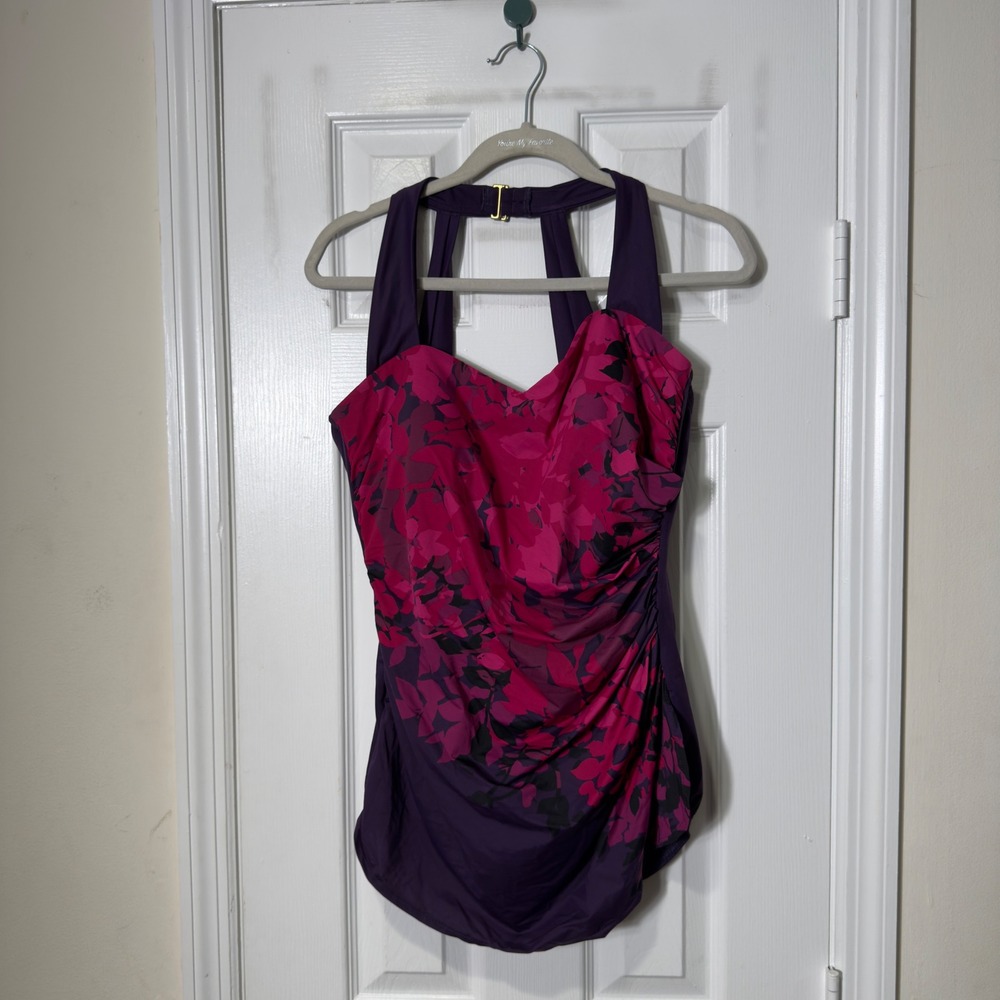 Lands' End Floral Tummy Control Halter Tankini Top NWT 18W